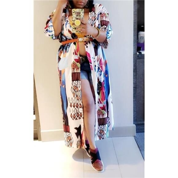 Over Sized Kimonos Women's Geometry Print Rayon Kimonos for Summer Loose Open - Picture 5 of 7